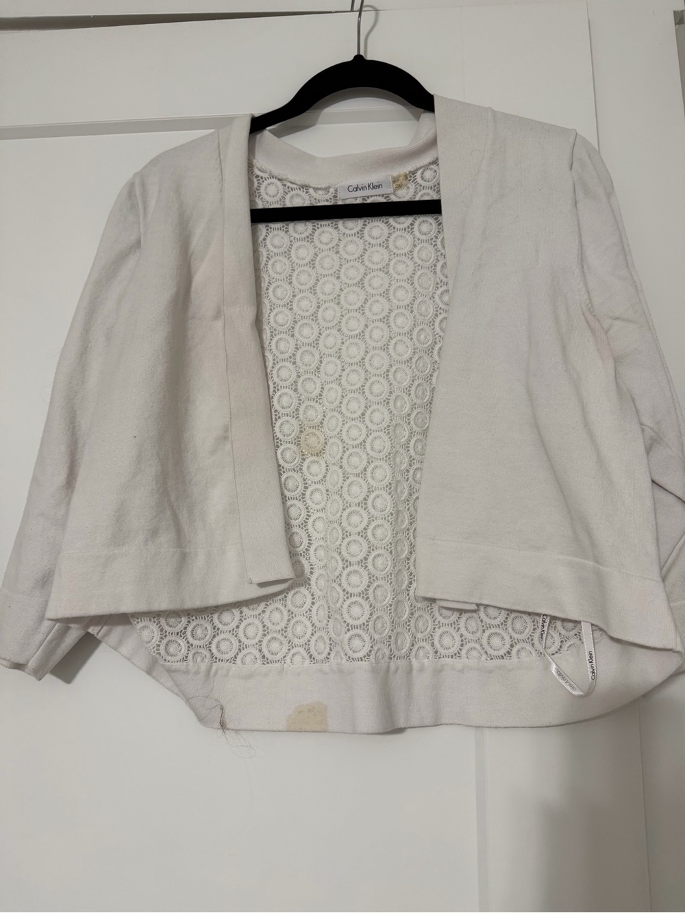 Calvin Klein White Lace-Pattern Cropped Cardigan